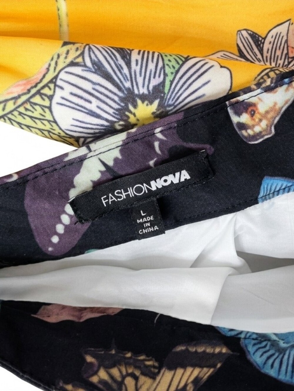566 Fashion Nova Tiered Patchwork Maxi Skirt Butterfly Floral Size Large - Picture 2 of 4